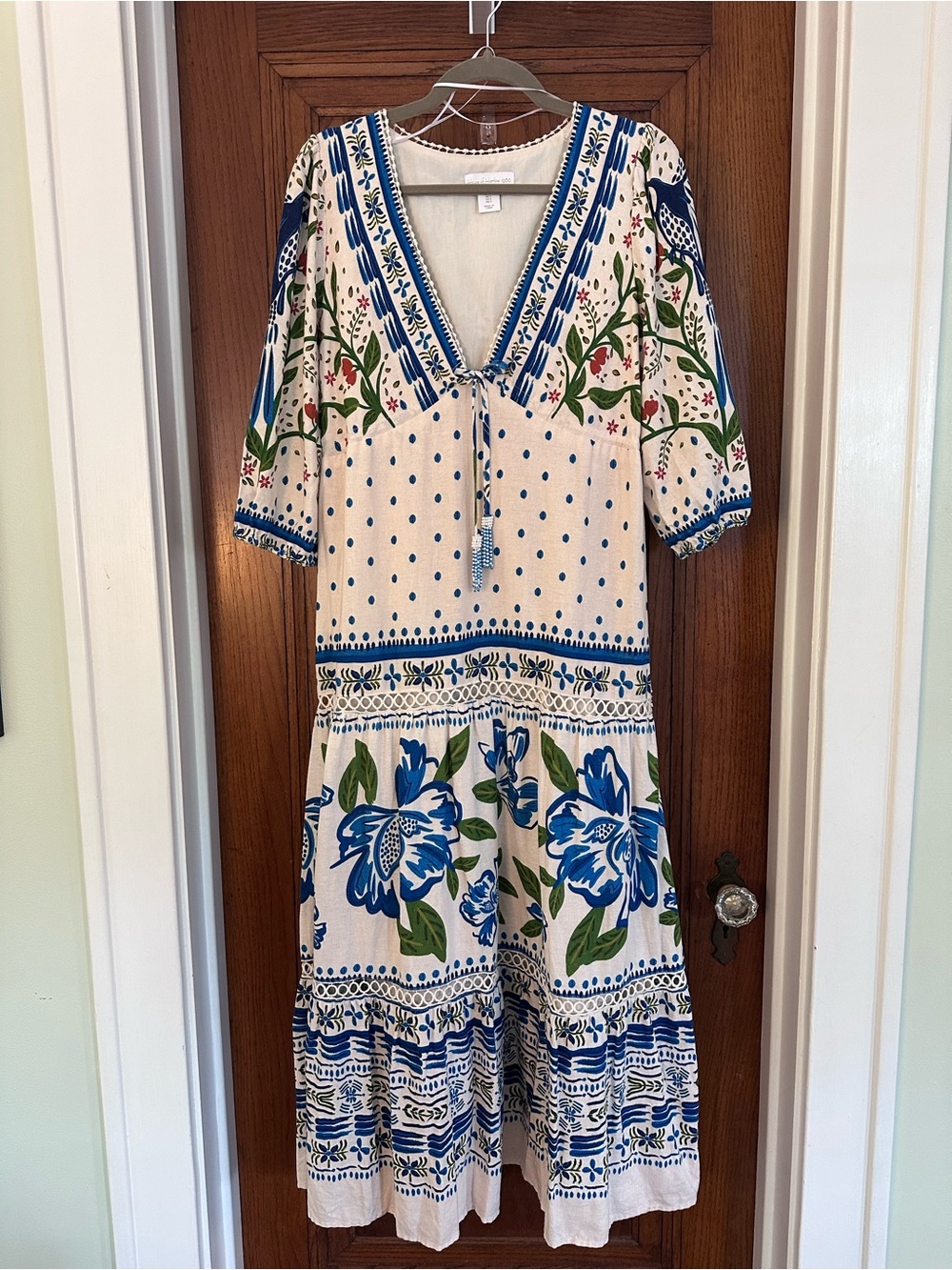 House of Harlow 1960 Blue Bird Floral Boho Midi Dress Size Small